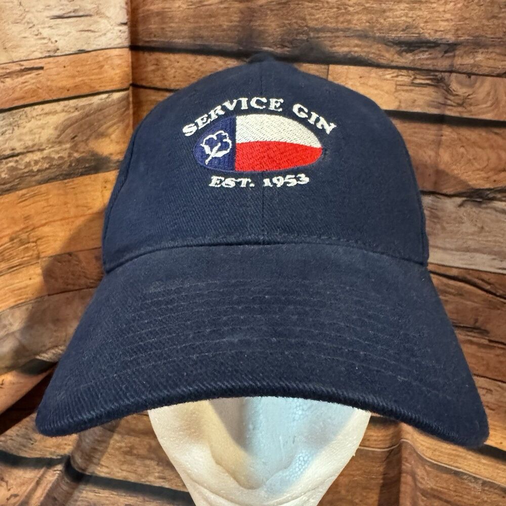 Scarborough Specialties Service Gin Est 1953 Texas Flag Hat Navy Blue Strapback